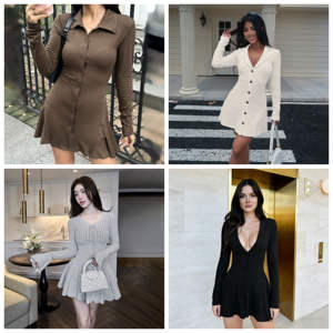 Women's Office Workwear Streetwear Dress Low Price Wholesale Long Sleeve <b>Button</b> Front Cardigan Elegant Chic Mini Eco-Friendly - Product Image 1