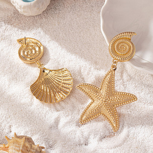 Pendientes de Alta Calidad Chapados en Oro para Amantes y Amigos, Pendientes de Joyería de Moda con Conchas y Estrellas de Mar para Mujer - Product Image 4