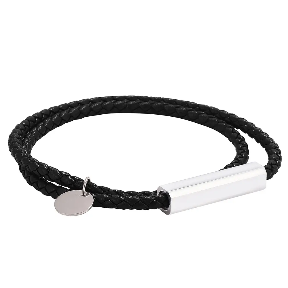 New Arrival Men's Leather Bracelet Jewelry Two Layer Leather Bracelet Stainless Steel Magnetic Clasp Bracelet