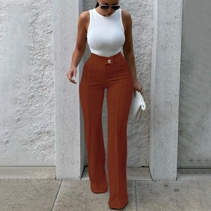 Pantalon décontracté <span class=keywords><strong>long</strong></span> et droit extensible pour <span class=keywords><strong>femme</strong></span>, couleur unie, <span class=keywords><strong>coupe</strong></span> ajustée, idéal pour le bureau en automne - Product Image 2