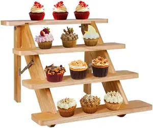 Wholesale 4 Tier Decorative Farmhouse Table Cake Stand Rustic Wood Cupcake Stands For Dessert Cake