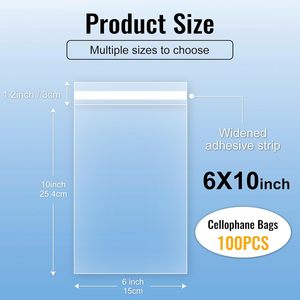 Clear Cellophane Bags 6x10 Inch Self Sealing Plastic <b>Candy</b> Treat Gift Favors Party Wedding Birthday Anniversary Bridal Shower - Product Image 2