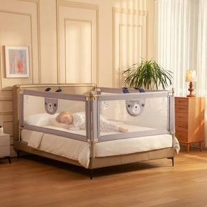<span class=keywords><strong>Barrière</strong></span> <span class=keywords><strong>de</strong></span> <span class=keywords><strong>lit</strong></span> bébé 200 cm, simple face, en maille grise premium, avec oreilles d'ours 3D, hauteur réglable, pour enfants - Product Image 1