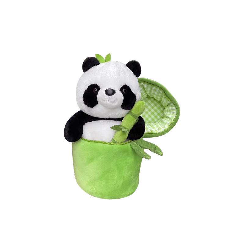 Creative Funny Doll Bamboo Tube Panda Plush Toy Stuffed Soft Panda Plush With Bamboo Tube