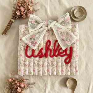 Personalized Name Floral Embroidery Cotton Fresh <b>Sweet</b> Style Womens Large-capacity Portable Storage Cosmetic <b>Bag</b> - Product Image 3