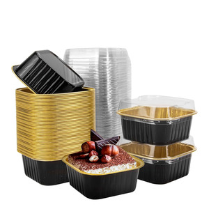 180ml 6oz Black Mini Cake Pans Bakery Disposable Square <b>Small</b> Cupcake Tins Dessert Mold Aluminum Foil <b>Containers</b> With Lid - Product Image 1