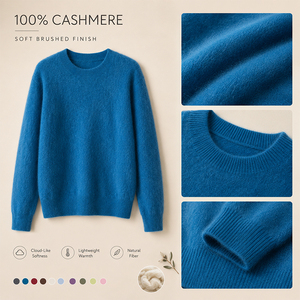 Pull en cachemire uni à col rond pour femme, automne-hiver, avec logo personnalisé, haut de gamme, doux, chaud et luxueux - Product Image 2