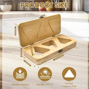 Molde para bolas de arroz de bambú con tapa, 3 orificios, moldeador de sushi de madera duradero para hacer bento DIY - Product Image 5