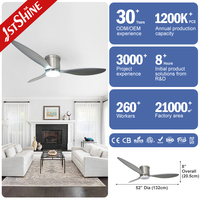 1stshine Quiet Dc Motor 3 aspas de plástico plateado Techo bajo Montaje empotrado Led Ventilador de techo con luz
