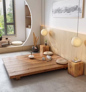 Wabi Sabi Natural Solid Wood Tatami <b>Bed</b> <b>Frame</b> Thick Slab <b>Low</b> Platform Floor <b>Bed</b> Minimalist Japanese Style No Headboard <b>Bed</b> Base - Product Image 4