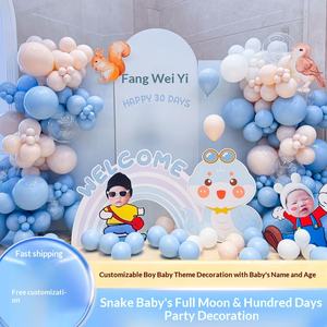 خلفية حائط كرتونية من الورق المقوى لحفلات أعياد الميلاد المئة يومية وحفلات القمر الكامل، تصميم ثعبان أزرق، صنع في الصين - Product Image 2