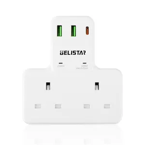 UK row plug with 2 USB type C quick charging port 5V/3.1A intelligent power line socket Extension Plug power strip