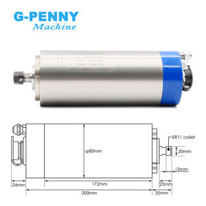 Moteur de broche refroidi par eau G-penny personnalisé <span class=keywords><strong>1</strong></span>,5 kW ER11 80 mm pour le travail du bois, <span class=keywords><strong>4</strong></span> roulements à billes, 400 Hz, <span class=keywords><strong>0</strong></span>-24000 tr/min, machine CNC - Product Image 2