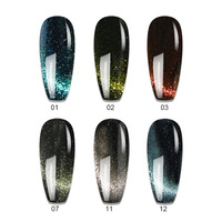 ICE NOVA 6 colores Unique 10d Cat Eye Gel Sparkle Efecto de fuegos artificiales Imán Diamantes Cat Eye Gel Set Incluye capa base y capa superior