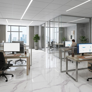 Carreaux de porcelaine rectifiés effet marbre blanc brillant 60x60 pour sol, style moderne - Product Image 5