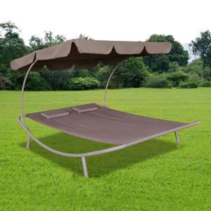 Patio Jardin Piscine 2 Personnes bain de Soleil En Plein Air avec Baldaquin et Oreiller Cadre En Acier Ensemble de Conversation Chaise longue Chaise Longue - Product Image 6
