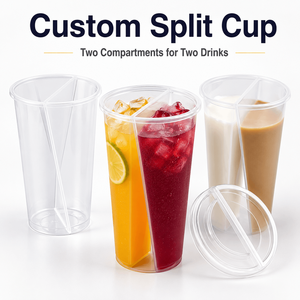 Gobelet jetable personnalisé en PET à <span class=keywords><strong>deux</strong></span> compartiments avec couvercle et logo personnalisé pour thé aux perles et boissons froides – Vente en gros - Product Image 1