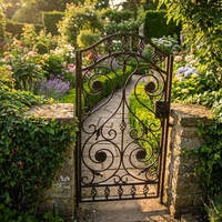 Puerta de Jardín de Hierro Forjado a Mano con Adornos Ornamentados para Entrada de Peatones en Patio de Villa