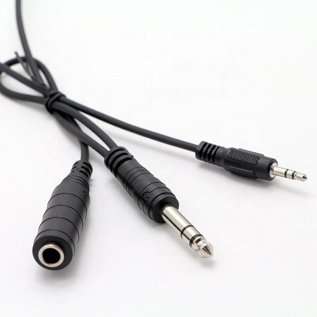 Y Splitter Male to Female 6.35mm 3.5mm TRS Microphone Stereo Jack PVC Jacket Audio Cable for Speaker