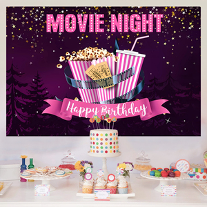 7 * 5ft cinéma bannière toile de fond <span class=keywords><strong>film</strong></span> nuit pop-corn imprimé décorations de fête toile de fond fond pour enfants fille joyeux anniversaire - Product Image 2