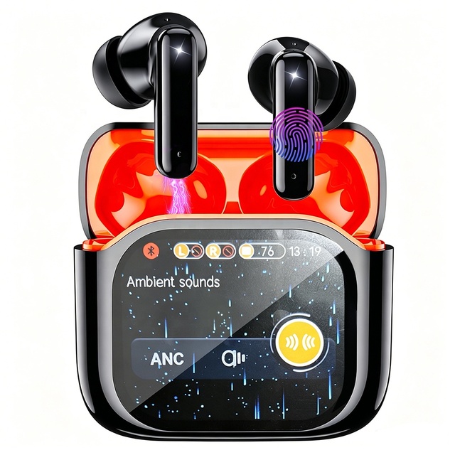 JM19 Active Noise Cancelling Wireless Earphones with Smart Color Touchscreen Controls, Suitable for Office / Travel / Sports