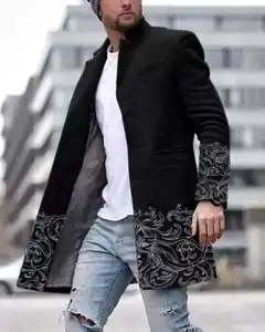 新款上市时尚休闲3D印花男士中长款风衣长袖冬季外套