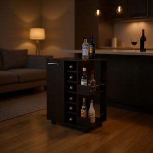 Carrello Bar Bartlet a 2 Ripiani, 6 Bottiglie, in Legno Nero, Design Moderno Portatile per Uso Bar - Product Image 2