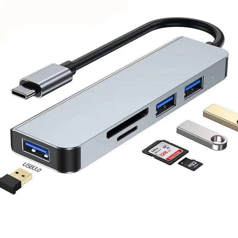 Stasiun Dok Laptop pabrik 5 In 1 Dok USB C Hub Tipe C Hub Laptop stasiun Dok Monitor ganda