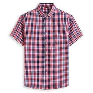 Summer cotton plaid shirt slim plus size short sleeve shirt men's loose casual button half sleeve