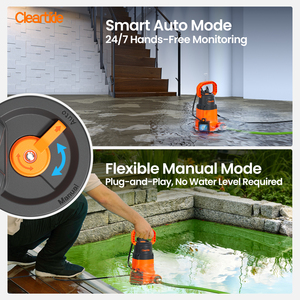 مضخة غاطسة كليتايد، مضخة صرف صحي محمولة تعمل بالتيار المستمر مصنوعة من البلاستيك بقوة 1/3 حصان للصرف في الطوابق السفلية/الحدائق/المسابح - Product Image 6