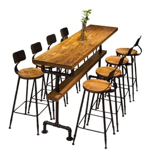 Set Tavolo e Sgabelli da <span class=keywords><strong>Bar</strong></span> in Legno Massello per Caffetteria e Ristorante, Stile Americano - Product Image 5