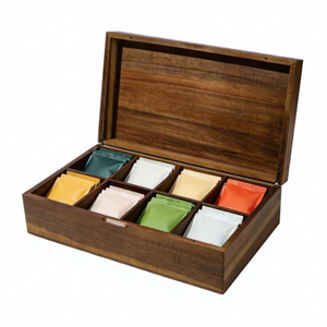 Wooden Foldable Handmade Durable Easy-to-Clean <b>Tea</b> Storage <b>Box</b> with Lid 8 Compartments Rectangular Shape for Home & Office Use - Product Image 1