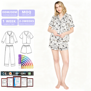 Custom Plus Size Fashionable <b>Summer</b> Printed Cotton Pajamas Set <b>for</b> Women Women's 3XL & 4XL ODM Sleepwear with Elastic Waist - Product Image 1
