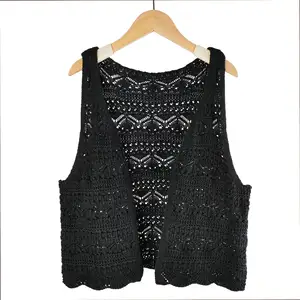 Summer fashionable women open knitted crochet clothing hollow out sleeveless waistcoat