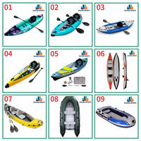 Kayak gonflable en PVC à simple poste, bateau pneumatique à bords hauts, annexe de pêche portable, bateau gonflable pour sports nautiques et rafting