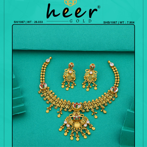 Elegant traditional gold <b>necklace</b> with intricate design matching earrings bridal jewelry <b>statement</b> piece - Product Image 2
