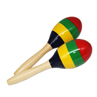 Maracas en bois colorées, paire de maracas à percussion, têtes rayées rouge, vert, jaune pour la musique rythmique des enfants