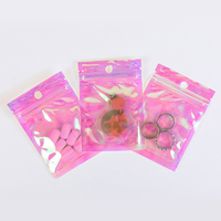 Sac en Mylar holographique transparent, thermoscellé sur trois côtés, pochette plate avec fermeture éclair pour bonbons et en-cas
