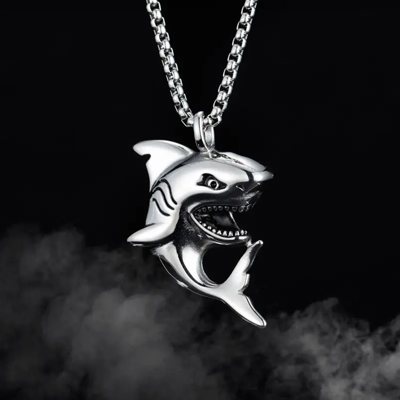 Kalung rantai panjang Stainless Steel pria, Kalung liontin hewan laut kreatif, Kalung Hip Hop hiu