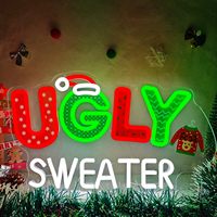 Décoration murale LED pour fête du pull de Noël moche, avec motif néon de Noël, idéale comme toile de fond pour fête ou comme cadeau