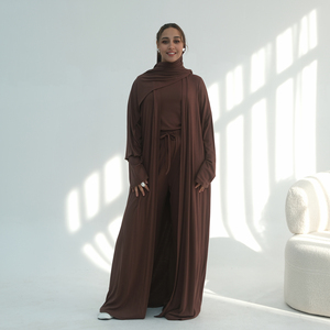 Vêtements islamiques <span class=keywords><strong>Ensemble</strong></span> de vêtements de détente pour femmes 3 pièces Mode décontractée Couleur unie Cardigan Haut <span class=keywords><strong>Pantalon</strong></span> <span class=keywords><strong>Ensemble</strong></span> Jersey <span class=keywords><strong>Femme</strong></span> musulmane Abaya <span class=keywords><strong>Ensemble</strong></span> - Product Image 5