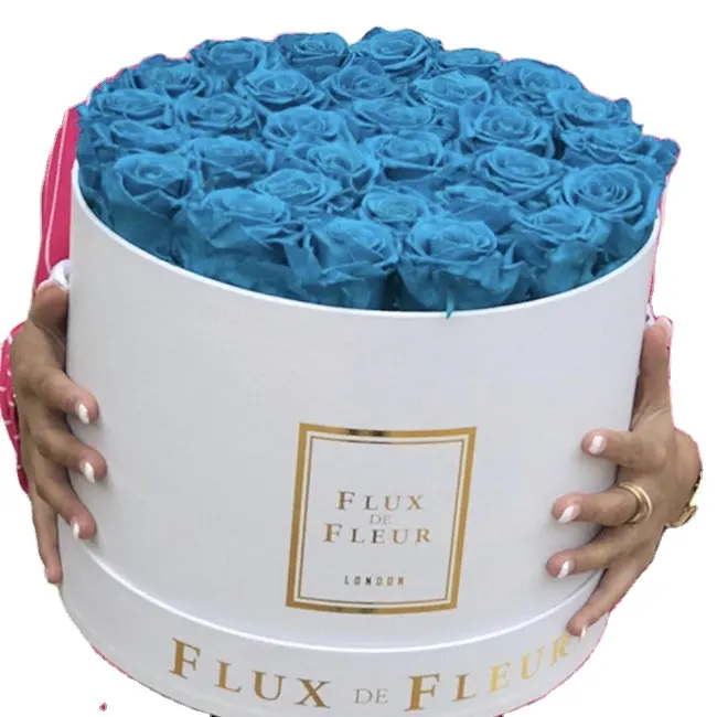 Caja de sombrero de lujo personalizada caja de sombrero de cartón de gamuza, caja de regalo redonda extra grande, caja de regalo de flores redondas de cartón con tapa