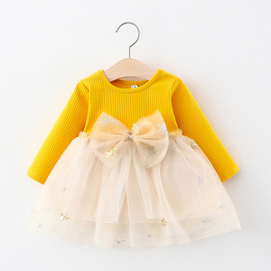 Vestido de Princesa con Parches de Malla para Niñas, Otoño 2020, Nuevo Estilo Informal con Lazo, Vestido Sólido a la Moda para Bebés - Product Image 2