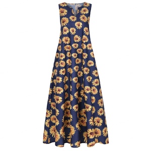 Vestidos Largos sin Mangas con Estampado Floral de Crisantemo Grande, Ropa de Mujer de Alta Calidad Personalizada al por Mayor, Moda Nueva - Product Image 3