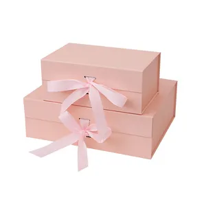 Luxury Custom Logo Rigid Paper Folding Flat Foldable Magnetic Clothes Gift Box with Ribbon