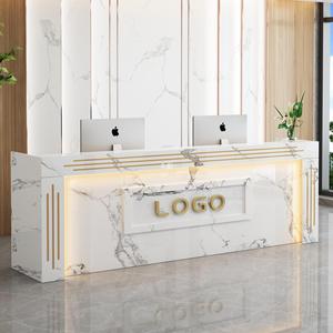 Moderno LED colorido mostrador de recepción en forma de I mostrador de recepción personalizado estilo especial escritorio de la empresa para la venta - Product Image 1