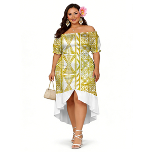 Vestido <span class=keywords><strong>de</strong></span> Mujer con Diseño Tribal Polinesio Elei, Estilo Casual y Formal, Normcore, <span class=keywords><strong>Manga</strong></span> <span class=keywords><strong>Corta</strong></span>, Hombros Descubiertos, Novedades 2026 - Product Image 2