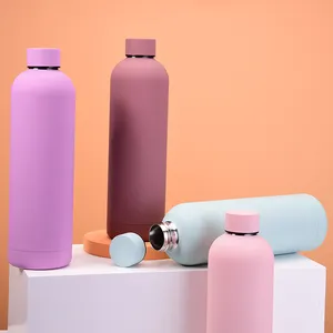Botella redonda de pintura de goma, 1 litro, gran capacidad de mantener caliente y frío, aislamiento al vacío, de acero inoxidable, deportiva, a granel