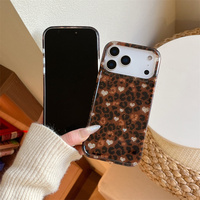 Coque de téléphone portable tendance motif léopard Love pour iPhone 17 16 15 Pro Max, brillante IMD, mignonne, dorée, Ins, bling, coque arrière robuste