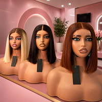 Perruque Bob en Cheveux Humains Blond Miel avec Mèches, Dentelle HD 13x4, Sans Colle, Pré-Pluckée, Courte et Droite, Vente en Gros